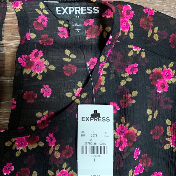Express Sheer Black Top with Pink Flowers NWT - L - Picture 4 of 6